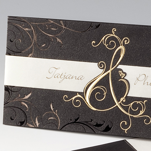 Hochzeitskarte dunkelbraun metallic gold &-Zeichen ba722012