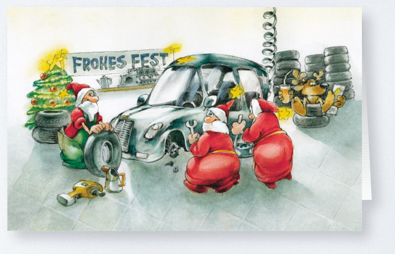 Weihnachtskarte Branchenkarte Auto-Werkstatt Reifenservice KFZ