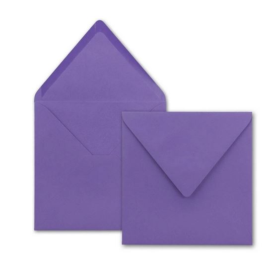 Briefumschlag 15,5 x 15,5 cm violett, nassklebend, quadratisch ohne Fenster