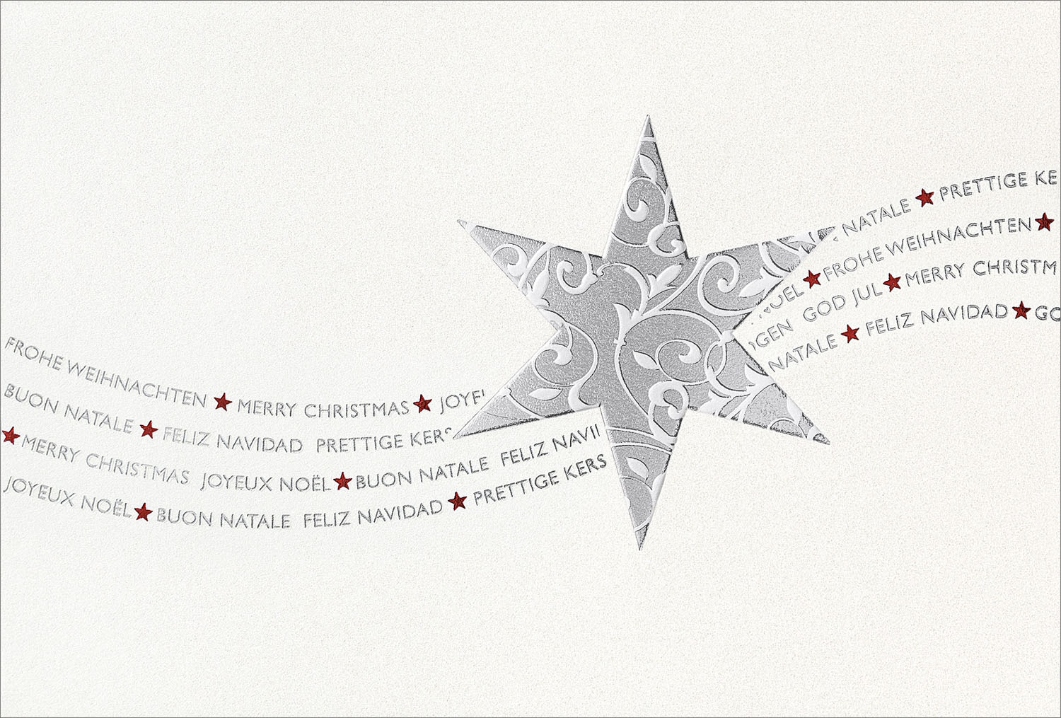 Weihnachtskarte creme metallic mit silbernem Stern und internationalen Wünschen