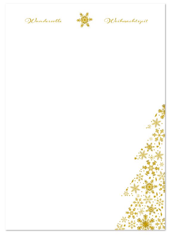 Eleganter Weihnachtsbriefbogen in DIN A4 mit einem Baum aus goldenen Eiskristallen und Weihnachtsgruß