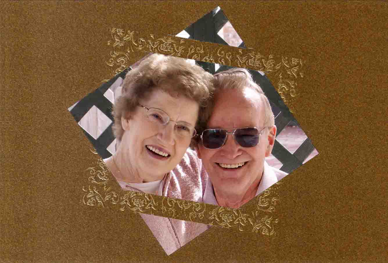 Goldhochzeit Foto-Einladungskarte aus hochwertigem, bronzefarbenem Metallic-Karton mit Relief-Ornamentprägung