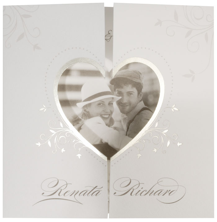 Hochzeitskarte mit goldenem Herz und Platz für eigenes Foto