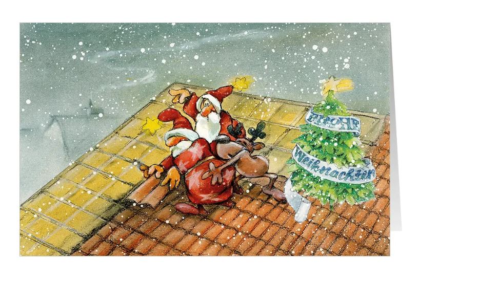 Weihnachtskarte im humorvollen Design "Weihnachtsgrüße vom Dach" für Dachdecker, Zimmerer, Bedachungsunternehmen