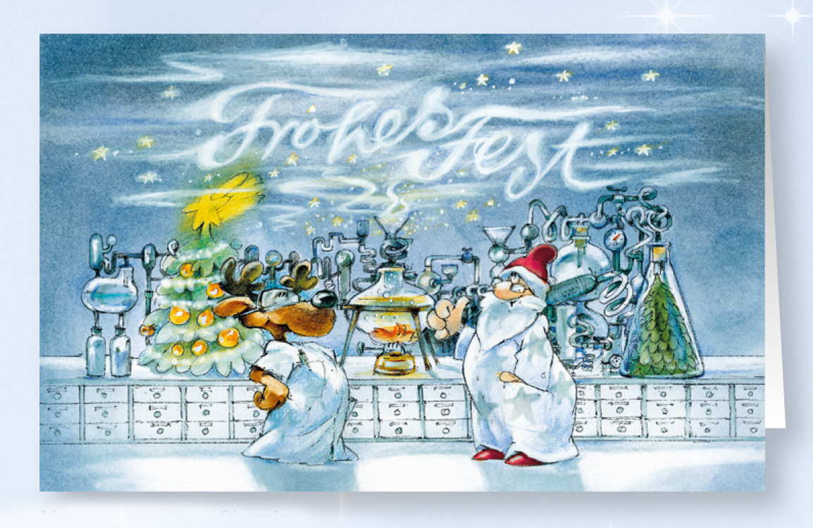 Humorvolle Weihnachtsbranchenkarte "Chemie" mit Gruß "Frohes Fest"