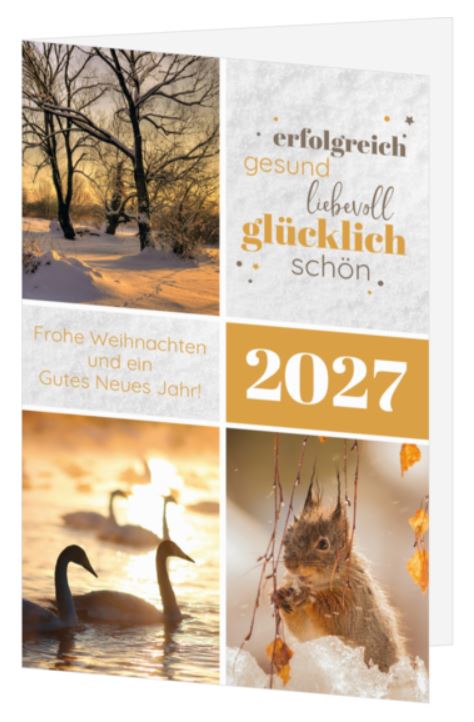 Natur-Weihnachtskarte mit Jahreszahl 2027 und Spendenanteil für Berggorilla & Regenwald Direkthilfe