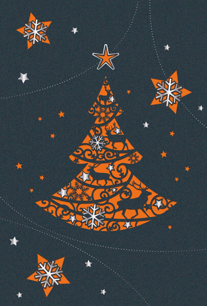 Weihnachtskarte mit filigraner Laserstanzung - Einlegeblatt orange
