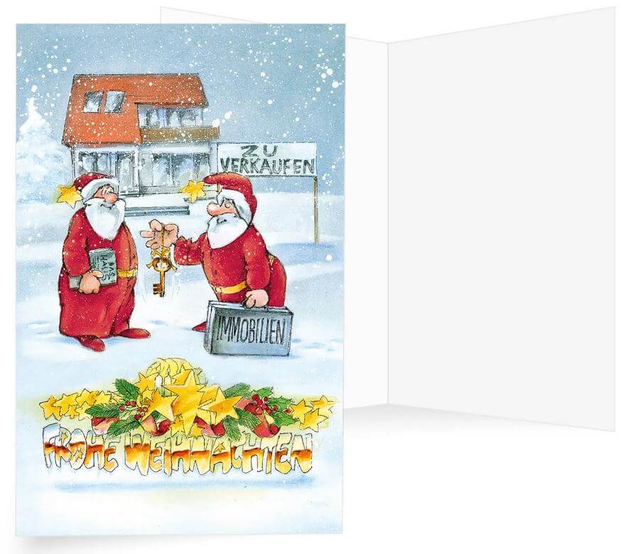 Humorvolle Branchen-Weihnachtskarte für Immobilienhänder und Makler mit Weihnachtsgruß