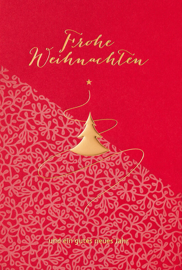 Festtagskarte rot mit Goldfolienprägung Frohe Weihnachten und ein gutes neues Jahr