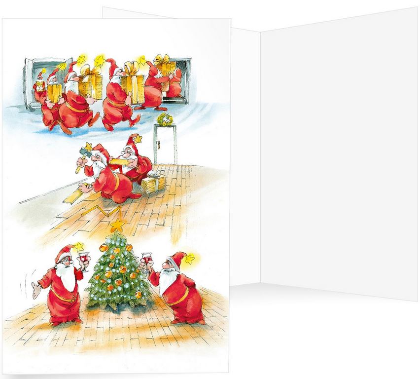 Detailreiche Branchenweihnachtskarte für Parkettverleger, Fußbodenverleger, Raumgestaltung