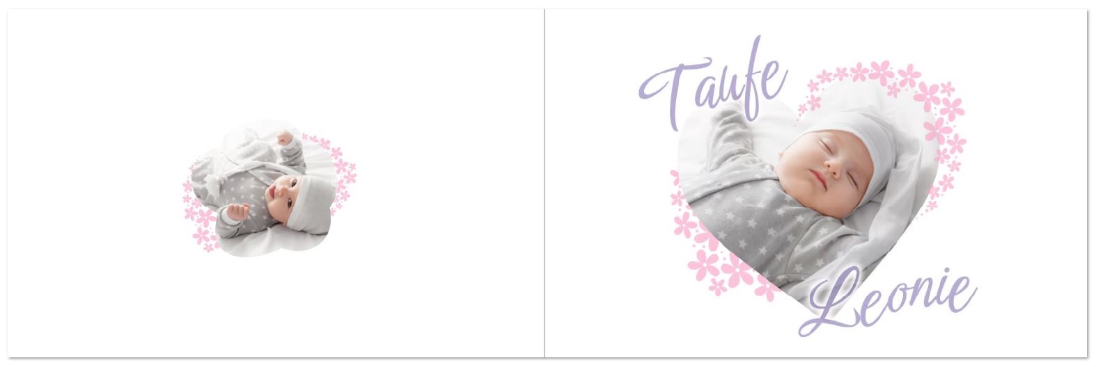 Personalisierbare Taufe Einladungskarte mit eigenen Fotos in verschiedenen Formen und Sofortbildoptik