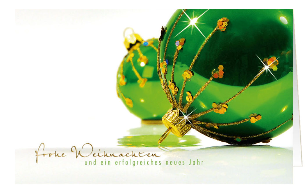 Spendenkarte Weihnachten mit gutem Zweck: Ärzte ohne Grenzen e.V. - Grüne Weihnachtskugeln