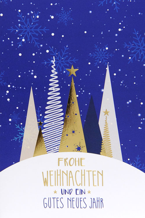Weihnachtskarte mit abstrakten Weihnachtsbäumen und Weihnachts- / Neujahrsgrüßen