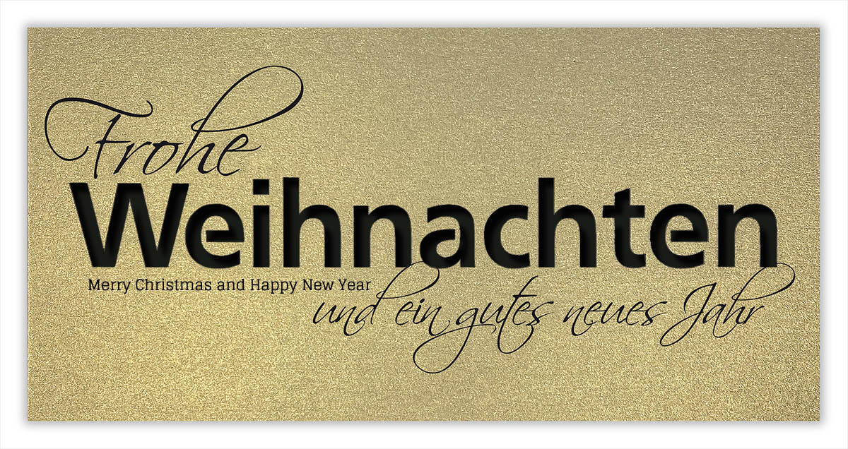 Goldene Weihnachtskarte mit Metallic-Effekt und deutsch-englischem Weihnachtsgruß inkl. Falteinleger innen