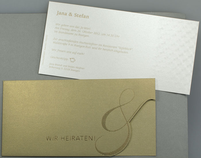 Hochzeitskarte goldmetallic wir heiraten &-Zeichen