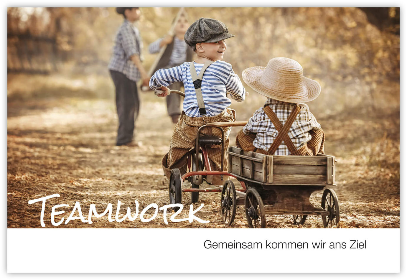 Grußkarte mit Fotomotiv Kinder - Teamwork - Gemeinsam kommen wir ans Ziel