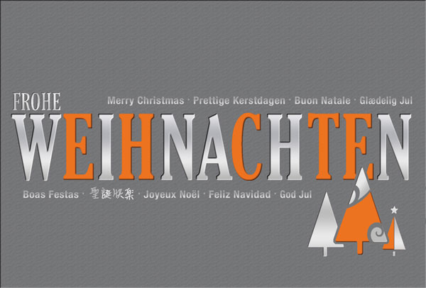 Weihnachtskarte Frohe Weihnachten grau international mit wählbarem Einleger