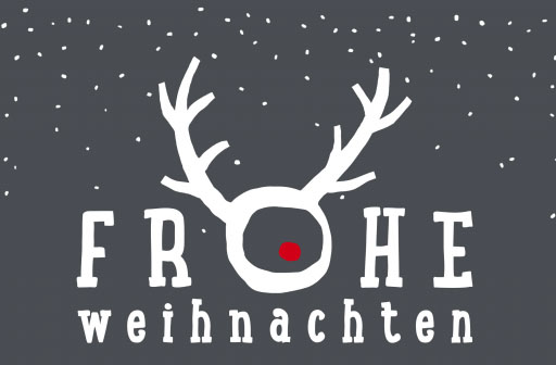 Weihnachtskarte Frohe Weihnachten Rentiergeweih & rote Nase