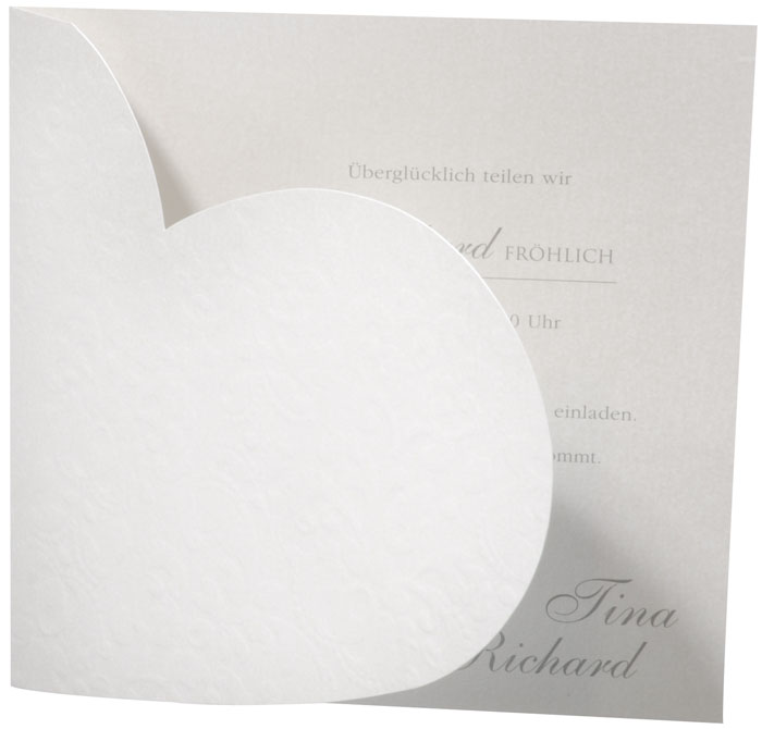 Hochzeitskarte mit konturgestanztem Herz und Reliefprägung