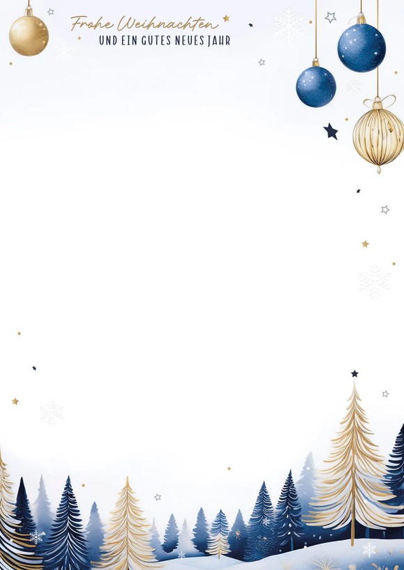 Weihnachtliches Briefpapier DIN A4 "Goldene Winterwelt" mit Gruß "Frohe Weihnachten"