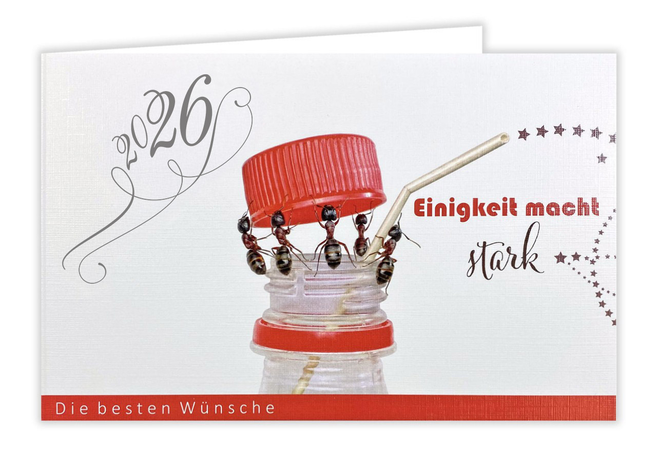 Witzige Neujahrsgruß-Karte mit Ameisen Motiv - Einigkeit macht stark