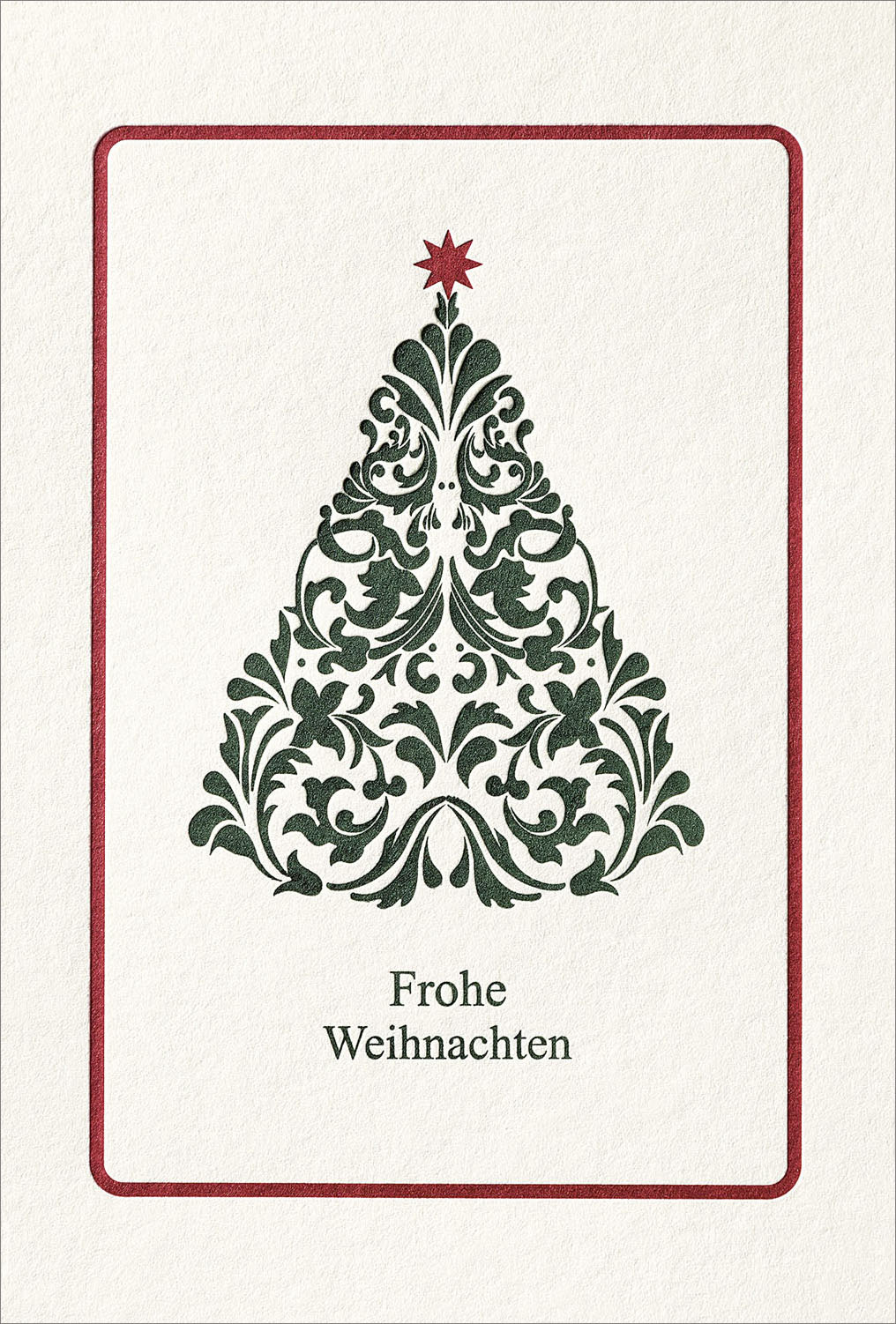 Weihnachtskarte creme mit Weihnachtsbaum und Frohe Weihnachten Büttenrandprägung