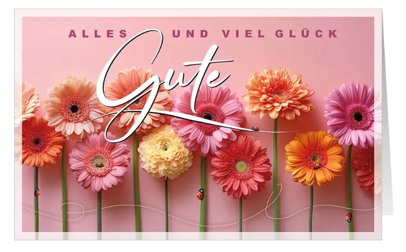 Florale Glückwunschkarte "Glücksblumen" für viele Anlässe mit farbenfrohen Gerbera-Blüten