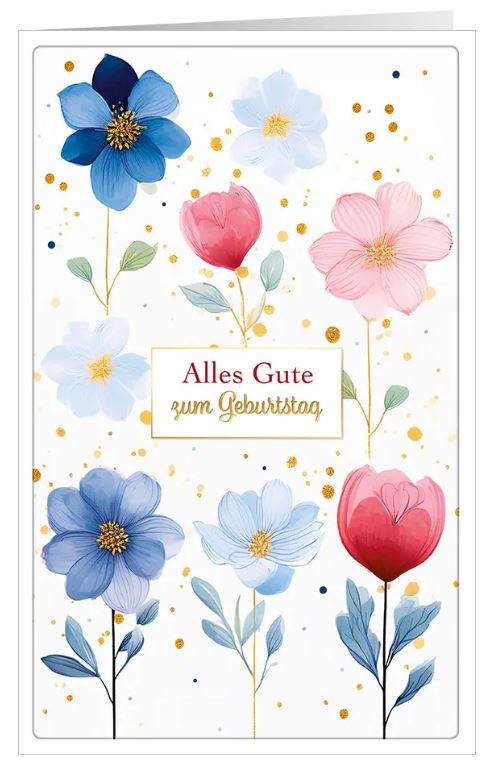 Geburtstagsglückwunschkarte "Blütenzauber" mit floralem Aquarellmotiv und Glückwünschen