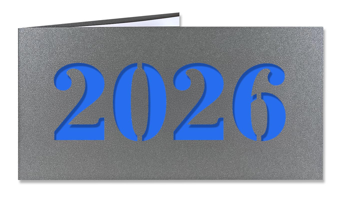 Anthrazitgraue Neujahrskarte für Ihren Neujahrsgruß zum Jahreswechsel 2025 - 2026