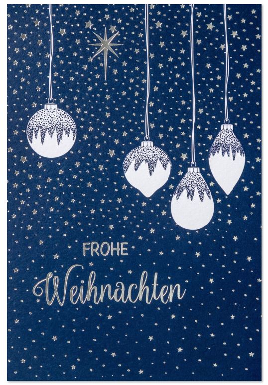Festliche Weihnachtskarte "Funkelnder Sternenhimmel" in Dunkelblau mit edler Silberfolienprägung