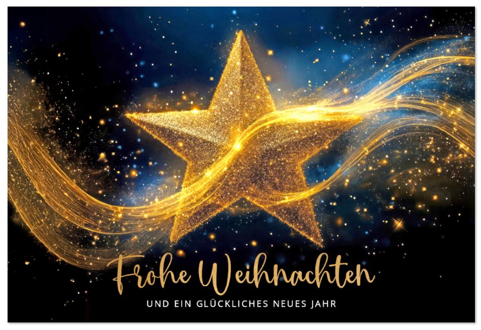 Spendenkarte "Goldstern" mit weihnachtlichen Grüßen und Spendenanteil zugunsten der Deutschen Krebsgesellschaft e.V.