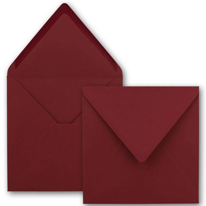 Briefumschlag 15,5 x 15,5 cm dunkelrot, nassklebend, quadratisch ohne Fenster