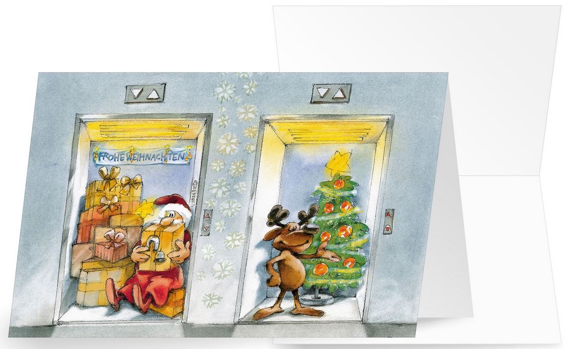 Lustige Weihnachtskarte für Aufzughersteller und Verkauf, Treppenlifthersteller, Fahrtreppen
