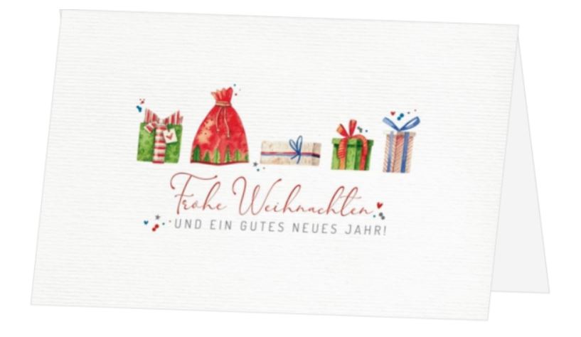 Charity-Weihnachtskarte "Weihnachtspäckchen" mit Gruß und Spendenanteil für DKMS - Wir besiegen Blutkrebs