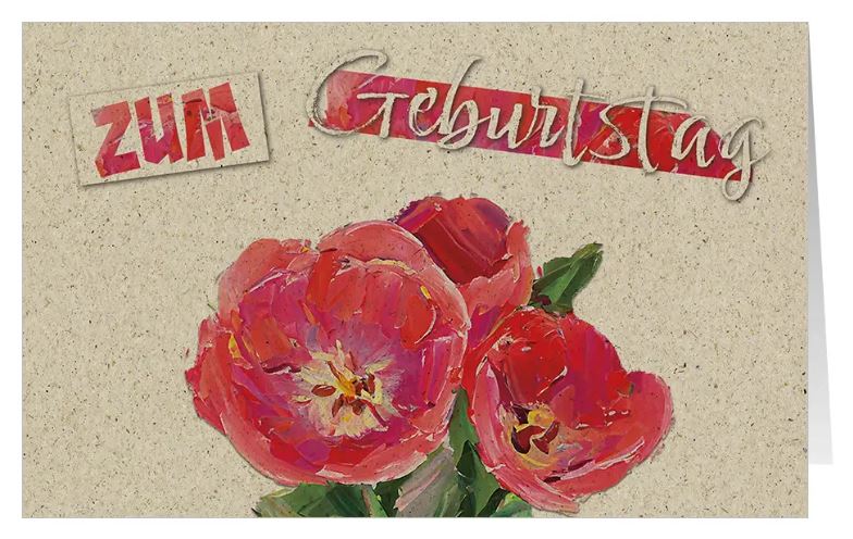 Geburtstags-Glückwunschkarte aus nachhaltigem Graspapierkarton mit roten Mohnblüten und Glückwunsch im Aquareldruck 