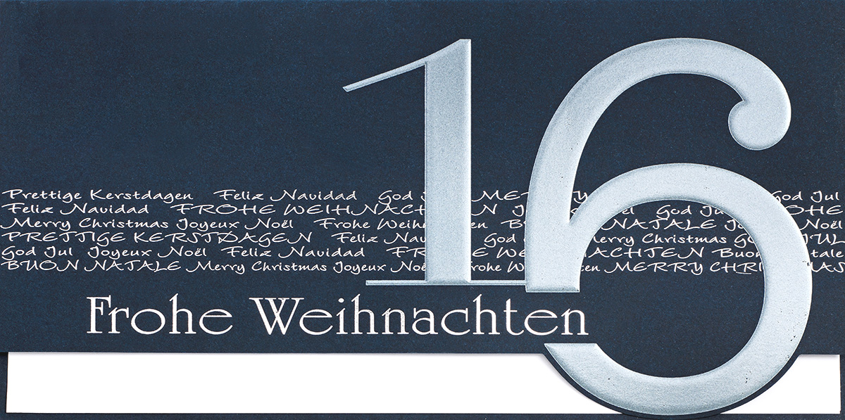 Weihnachtskarte nachtblau mit Silberfolie & großer Jahreszahl 16