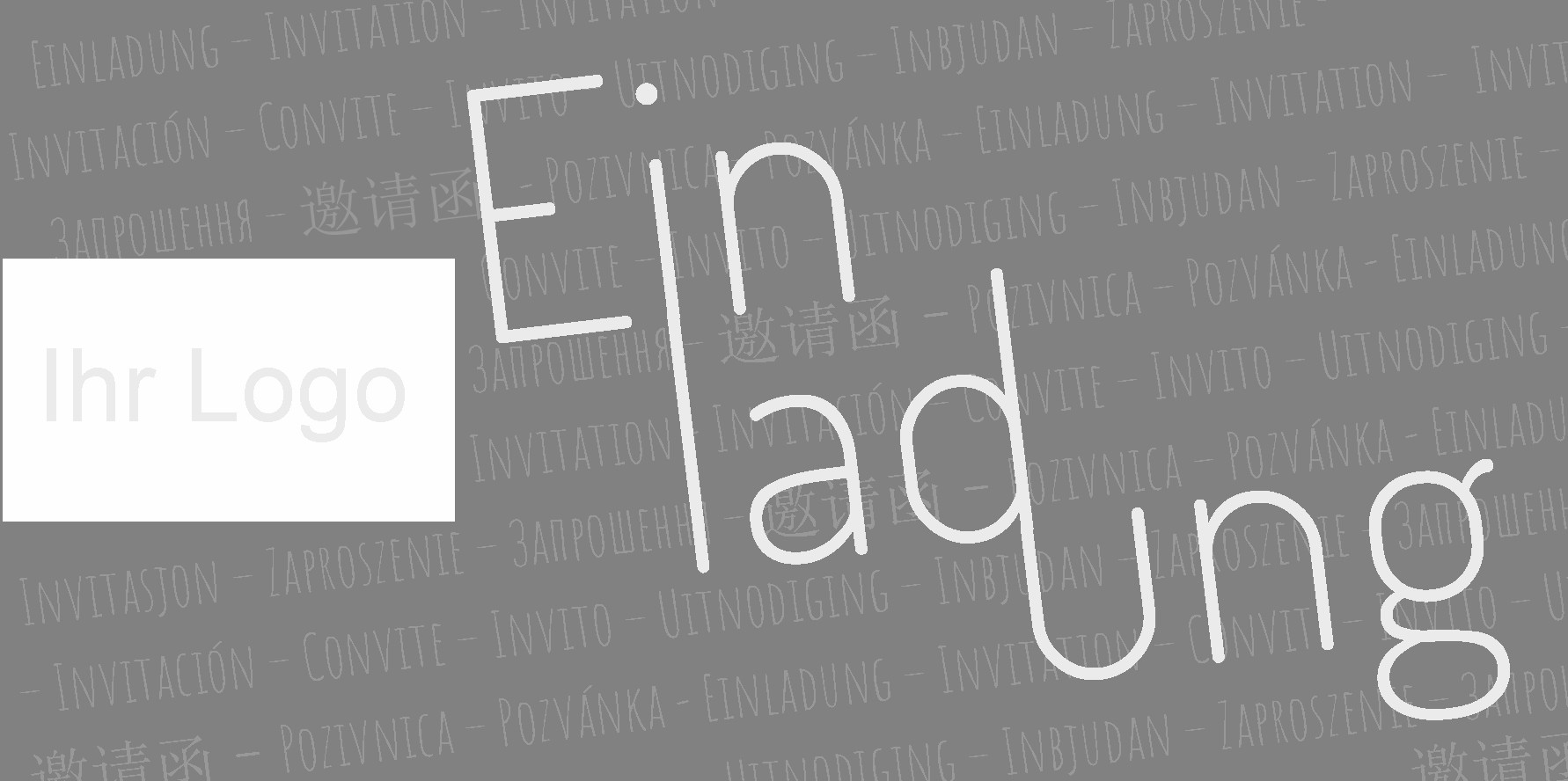 Internationale Einladungskarte in anthrazit-grau-metallic mit Fensterstanzung für Firmen-Logo Eindruck