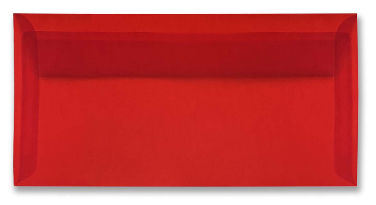 Briefumschlag DIN lang, transparent rot, haftklebend ohne Fenster