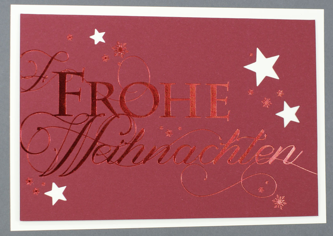 Weihnachtskarte dunkelrot Frohe Weihnachten mit Sternen