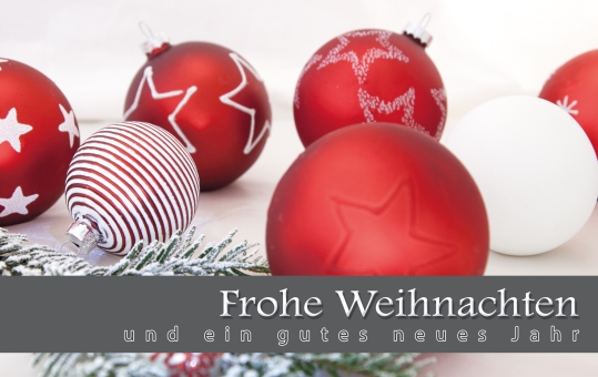 Weihnachtskarte Weihnachtskugeln mit Taschenkalender im Visitenkartenformat