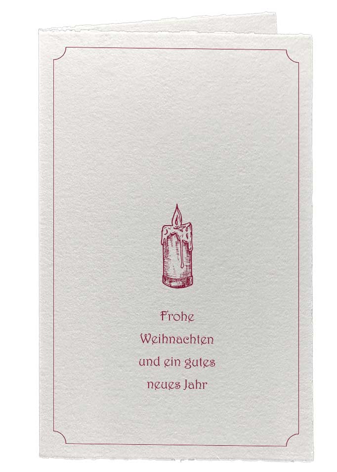 Weihnachtskarte DIN A6 aus Büttenpapier mit Strichzeichnung Motivdruck rote Kerze