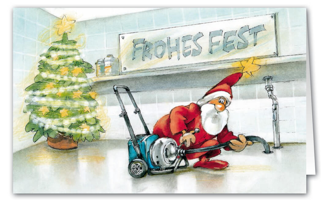 Weihnachtskarte für Kanal- und Rohrreinigungsservice mit weihnachtlighem Gruß