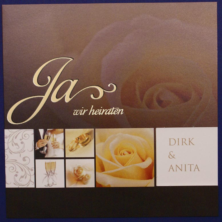 Hochzeitskarte fc4821475 Rosenblüte Champagnergläser Eheringe