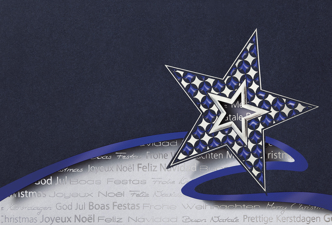 Weihnachtskarte nachtblau Stern Konturstanzung international