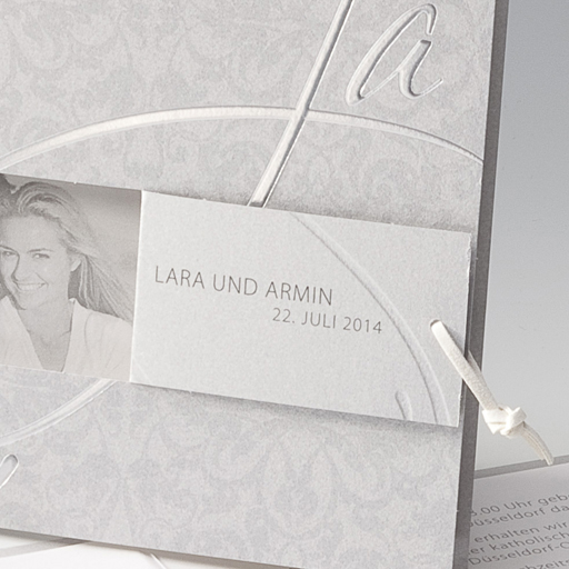 Hochzeitskarte silber Ja und Ausstanzung für Fotodruck