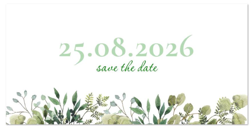 Save the Date Karte "Natural Moments" als Einzelkarte im Format DIN lang mit floralem Druck und eigenem Foto