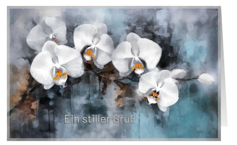 Edle Kondolenzkarte "Weiße Orchidee" im Aquarellstil mit den Worten: Ein stiller Gruß