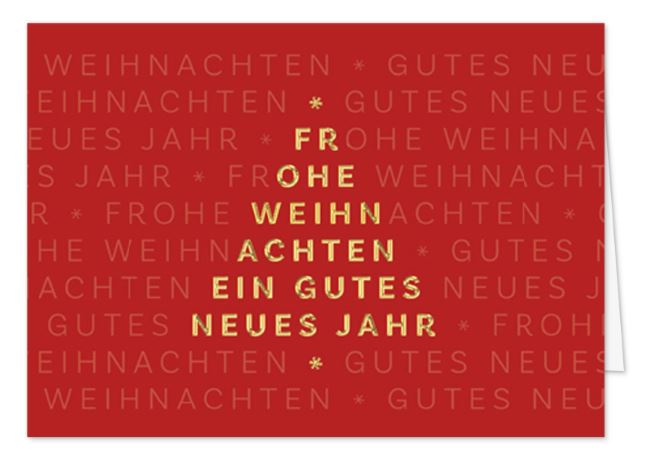 Rote Spendenkarte mit Goldfolienprägung als Klappkarte mit gutem Zweck: Kinder-Krebs-Stiftung