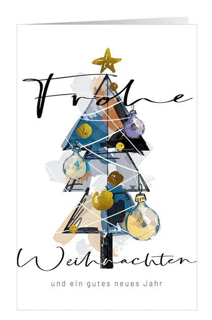 Kunstvolle Weihnachtskarte "Abstrakt" mit Weihnachtsbaum, Kugeln und Stern im modernen Design