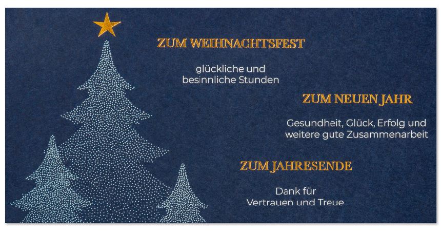 Edle Firmengrußkarte mit Dank für Vertrauen und Treue, Weihnachts- und Neujahrsgruß, blau, DIN lang